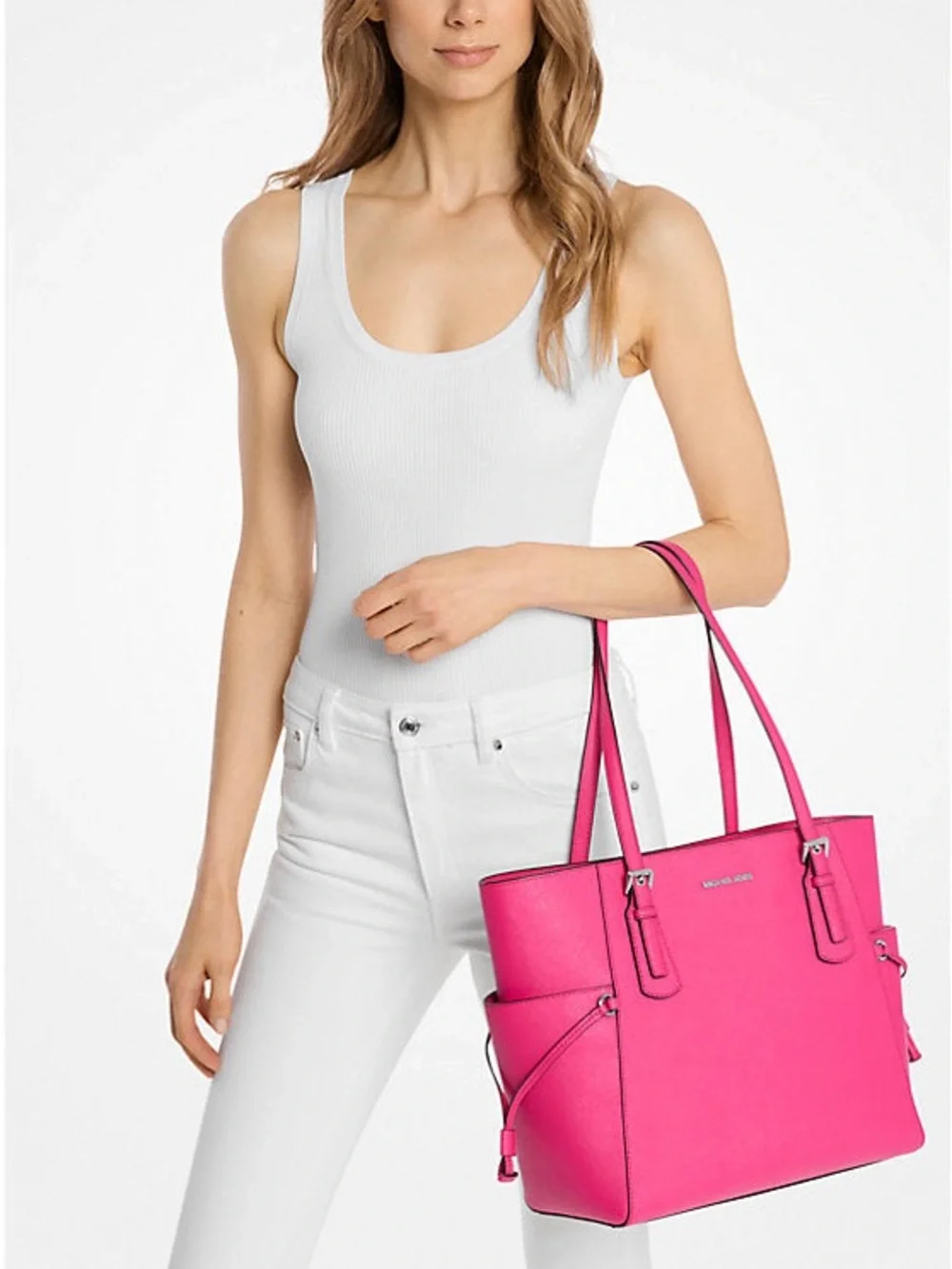 Michael Kors Pink Saffiano Leather Tote dragon fruit